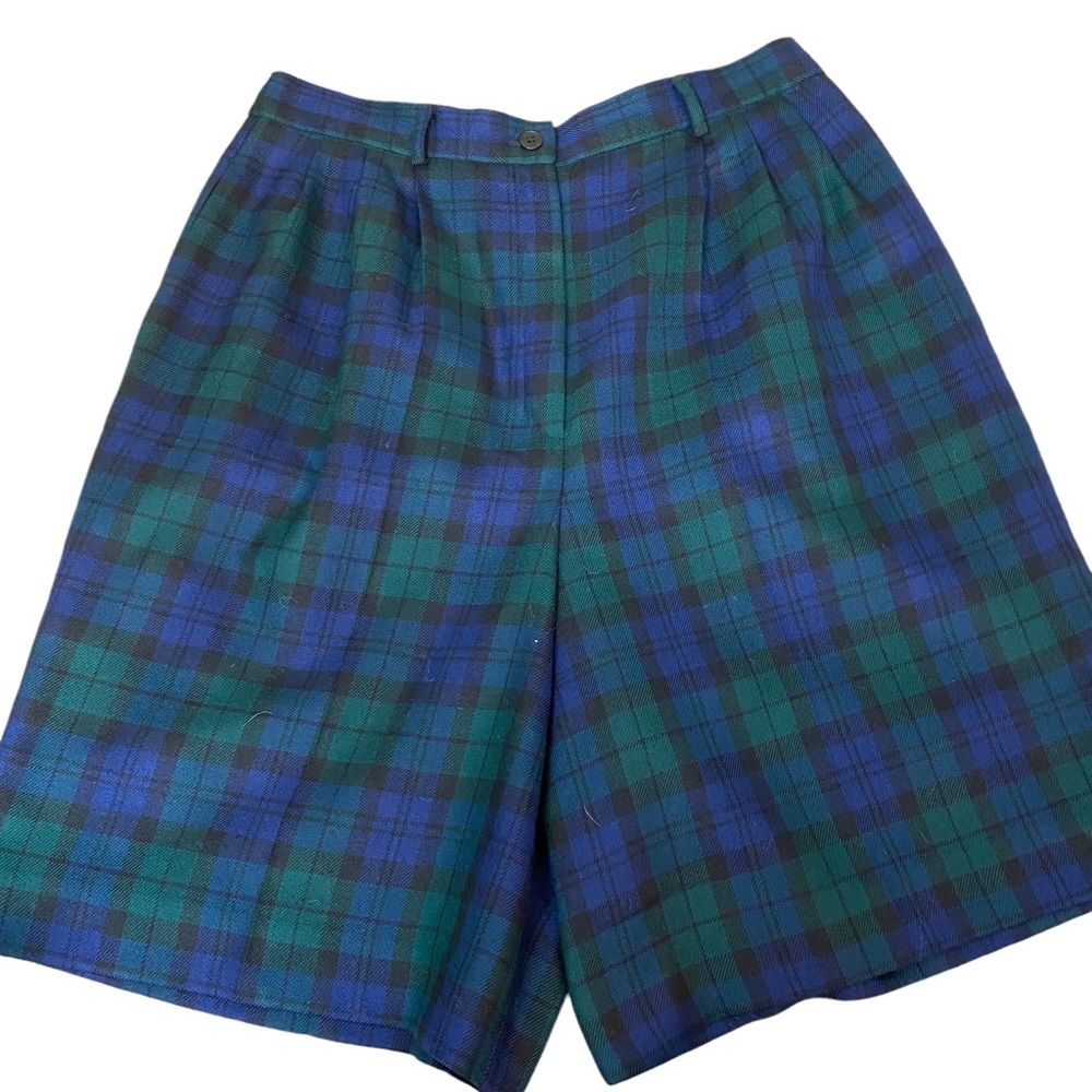 Pendleton Blackwatch Plaid High Waisted 100%Virgin Wool Shorts Pleated 14 Petite - Picture 1 of 4